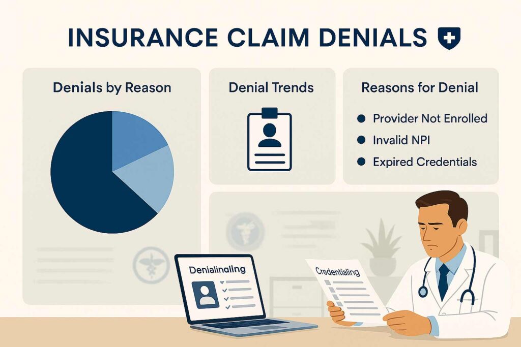Insurance claim denials caused by provider enrollment and credentialing errors