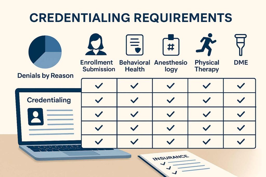 Provider enrollment and credentialing requirements by medical specialty