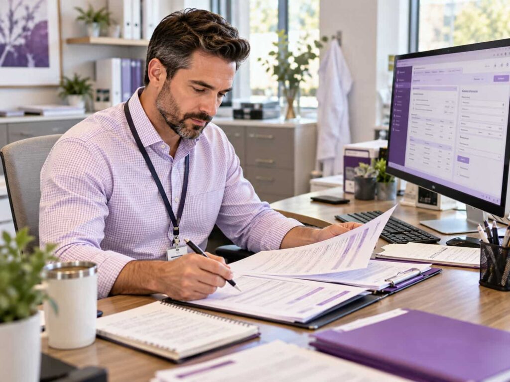 Medical enrollment specialist coordinating Medicare PECOS applications and provider revalidation documents.
